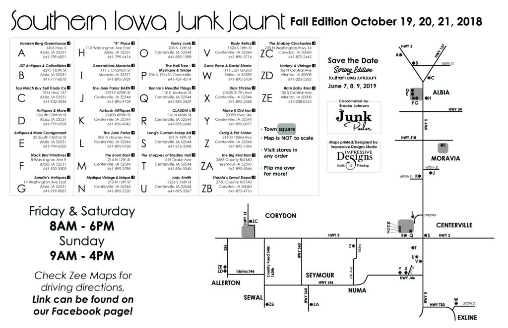 Southern Iowa Junk Jaunt, Iowa, Centerville, Junk Jaunt, map, fall, antique, vintage, road trip