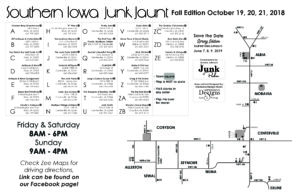 Southern Iowa Junk Jaunt, map, Iowa, antiques, antique shop, vintage shop, road trip, flea market, vintage, thrift shop