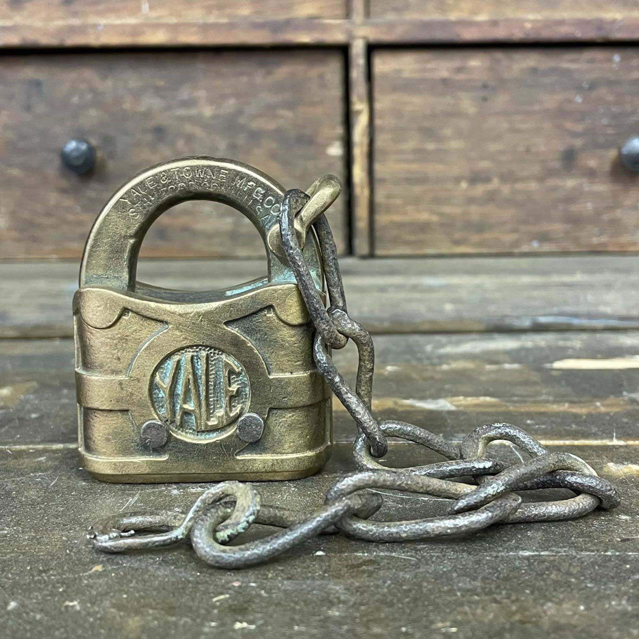 Vintage Yale & Towne Co. Padlock Lock With Chain Brass No Key - The Junk  Parlor