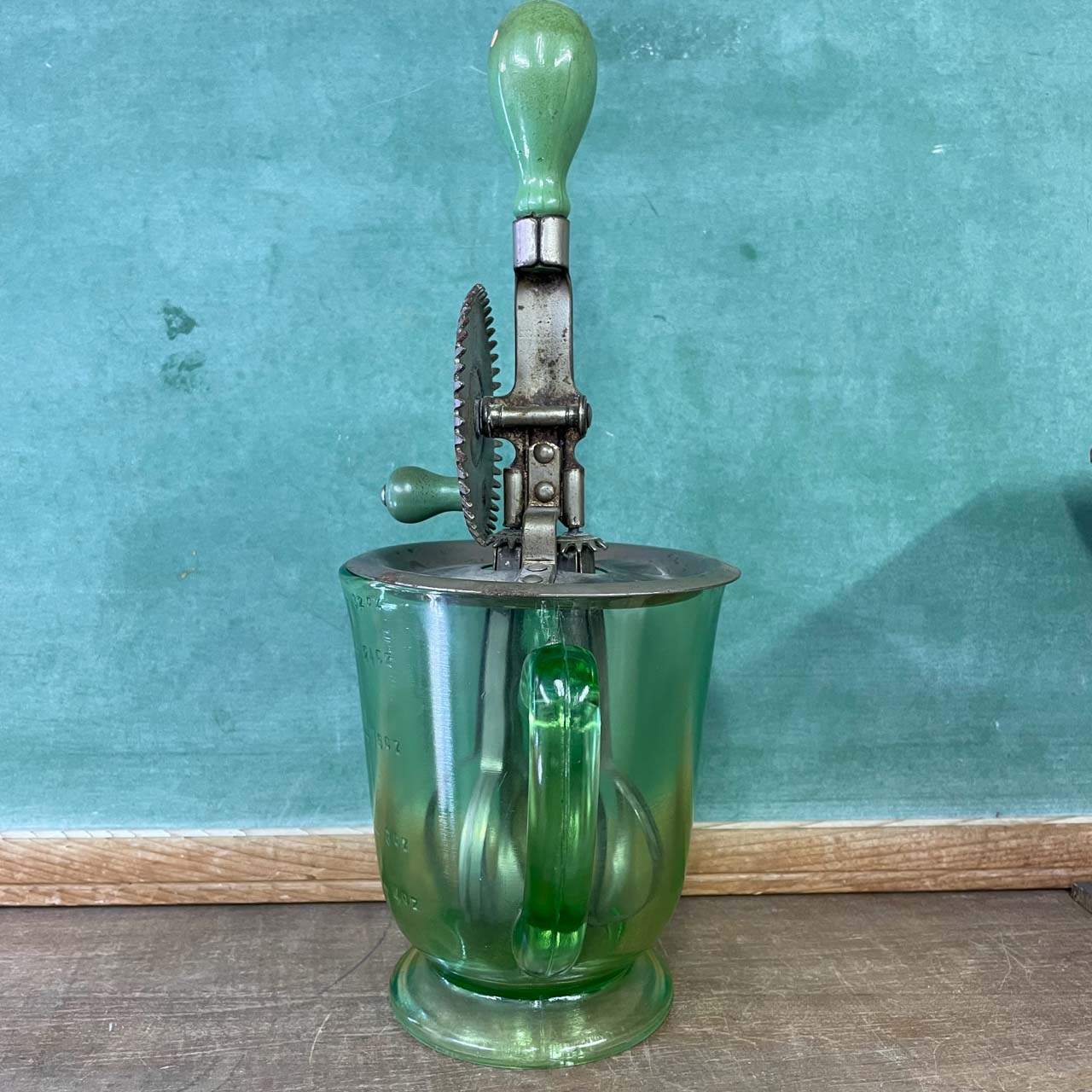 Vintage Green 4 Cup Glass Measuring Pitcher A&J Hand Mixer Beater USA  Vintage Kitchen Decor