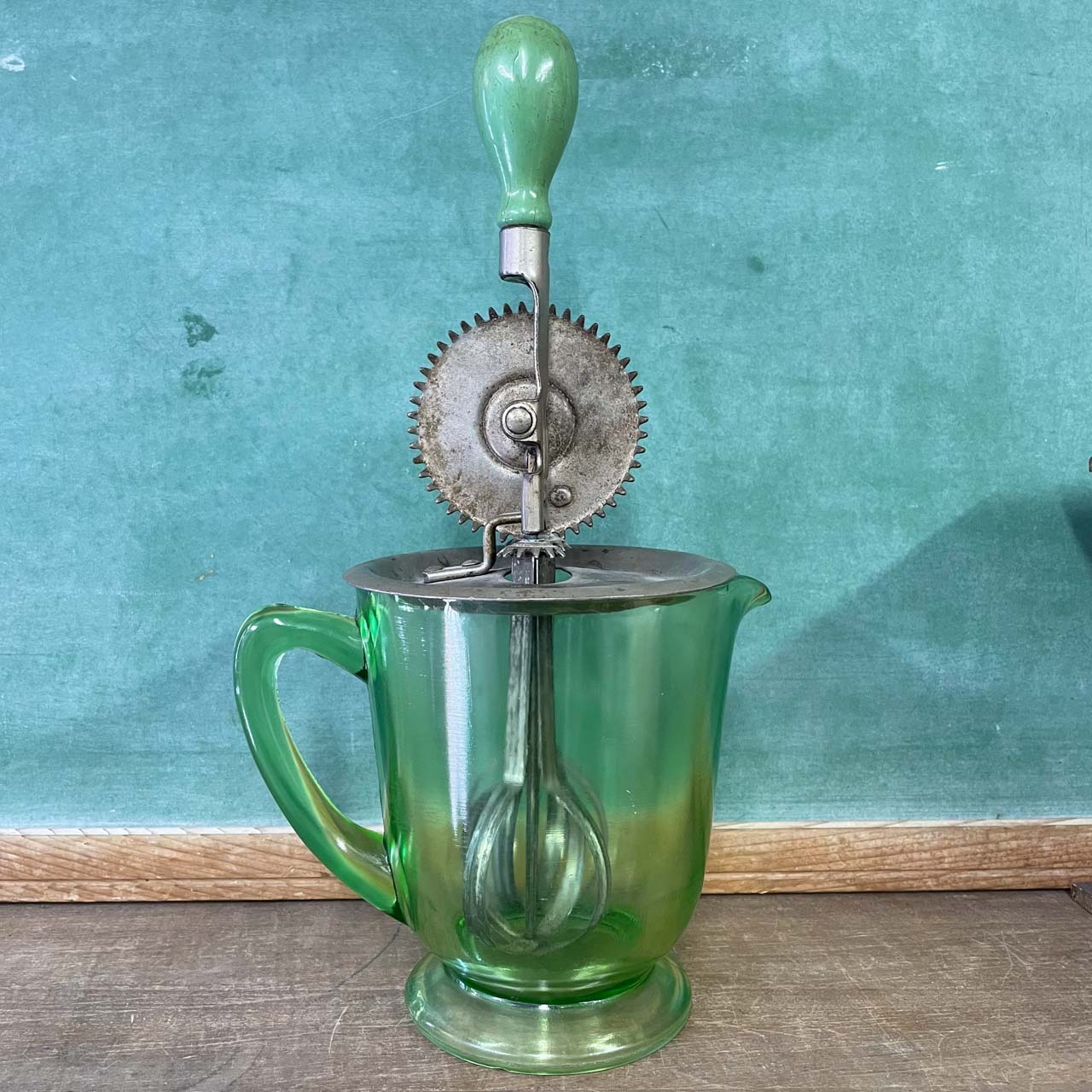 Vintage Green 4 Cup Glass Measuring Pitcher A&J Hand Mixer Beater USA  Vintage Kitchen Decor