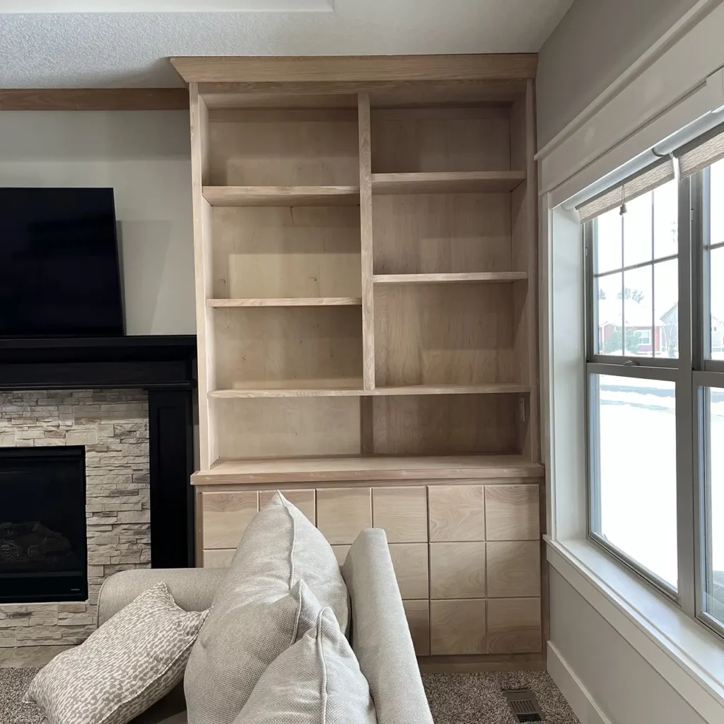 Right side of built-ins with adjustable shelving installed.