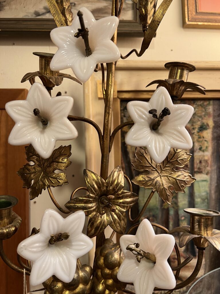 brass and porcelain flowers