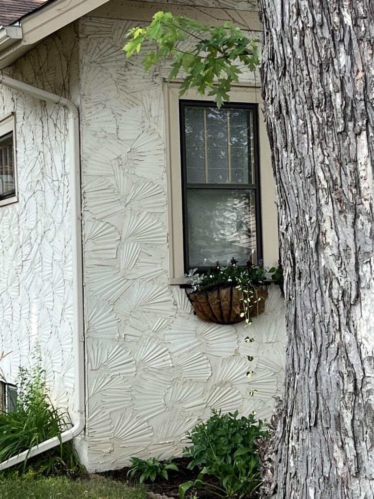A house with fan shaped stucco