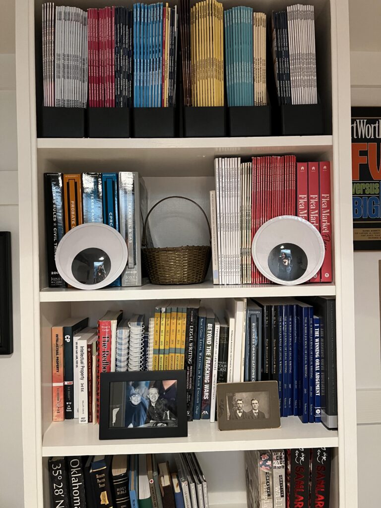 Daniel Barrett Mathis @notaminimalist closet shot that is also pretty. Has some big eyes displayed on a shelf