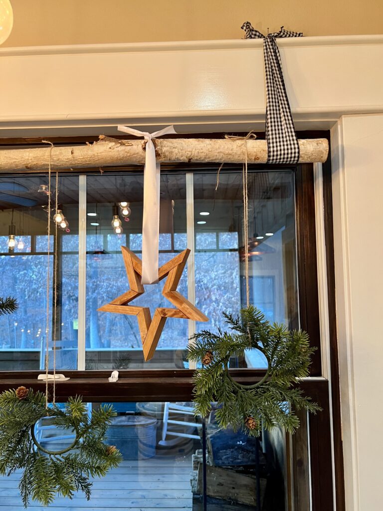 "window treatment" hanging stars and mini wreaths
