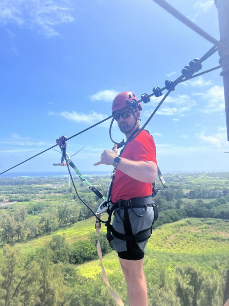 Hubby getting ready to zipline at Climb Works