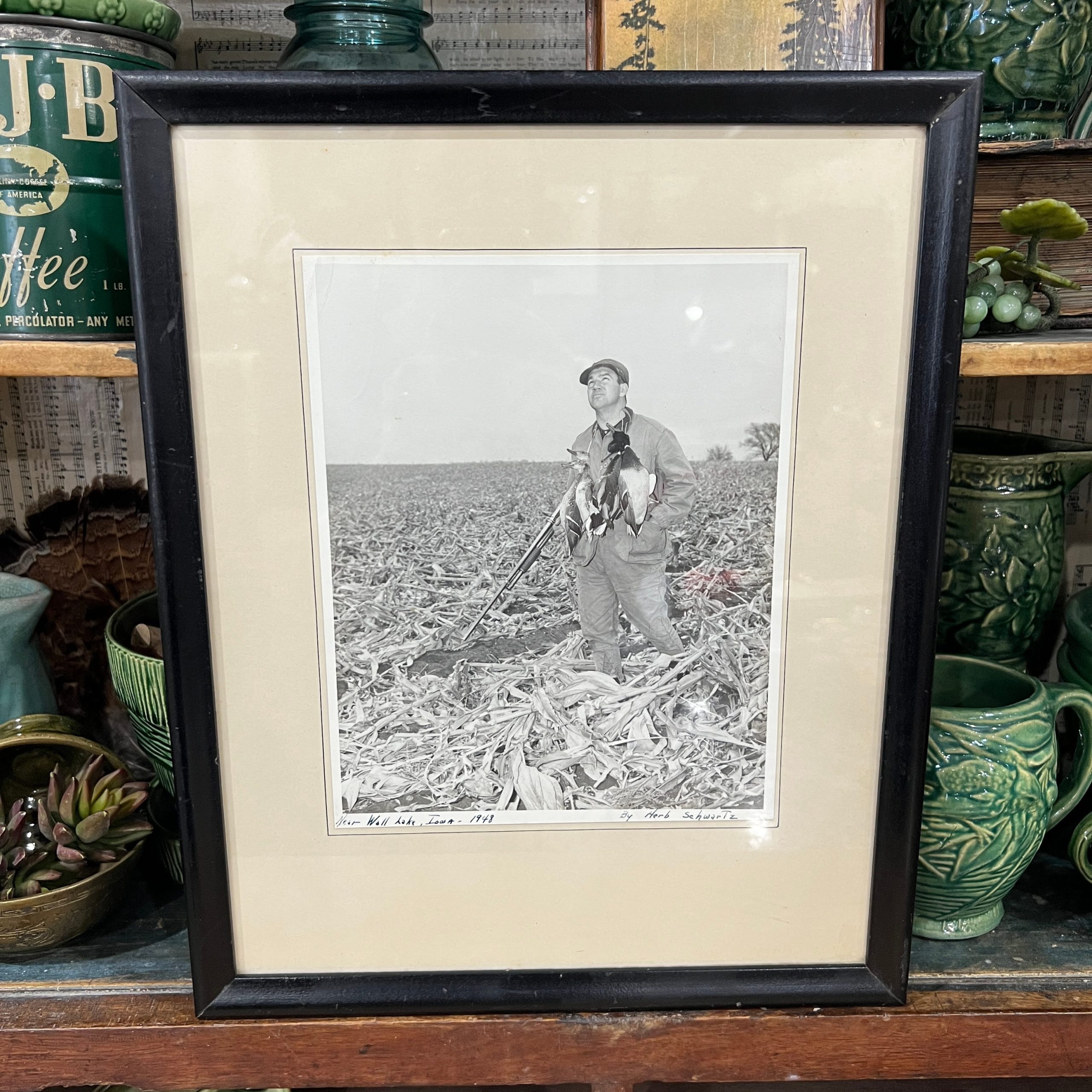 Vintage Duck Hunting Framed Black and White Photo 1948